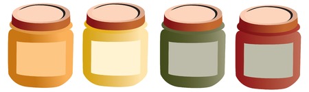 Baby pots, food. Mashed food for baby with label, vectorizedのイラスト素材