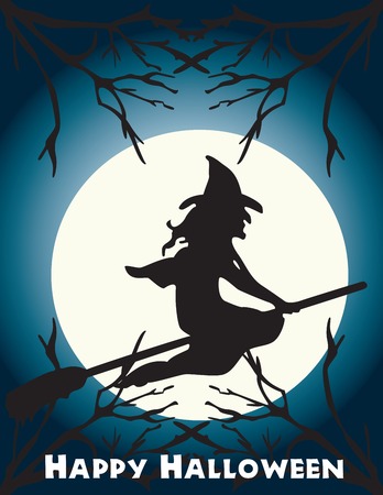 Halloween flying witch on a broom sceneのイラスト素材