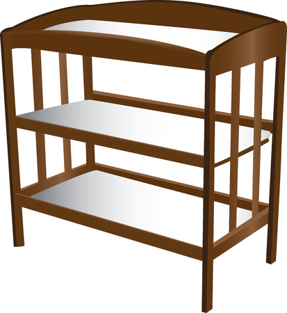 Details of a wooden diaper changing table.  Isolated on a white backgroundのイラスト素材