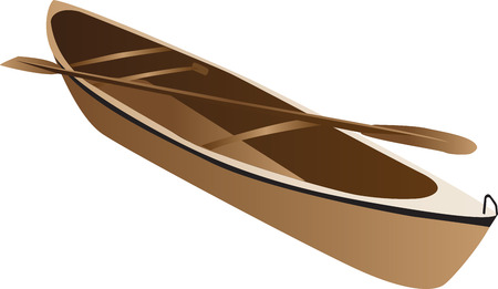 Three dimensional illustration of wooden canoe and paddle, isolated on white background.のイラスト素材