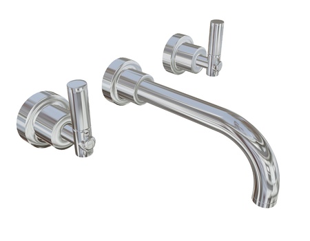 Modern faucet with chrome or stainless steel finishing, 3d illustration, isolated against a white...