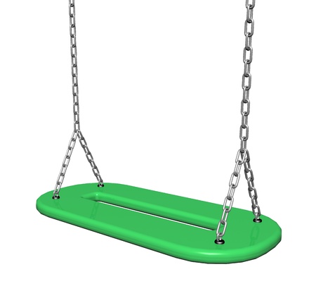 Green  plastic swing with chains, 3d illustration, isolated against a white backgroundの写真素材