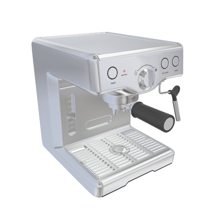Stainless steel espresso coffee machine, 3D illustration, isolated against a white backgroundの写真素材
