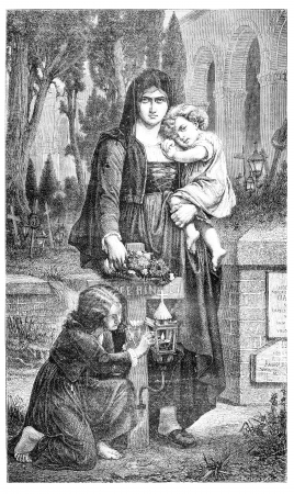 Salon painting. - The Day of the Dead, by Cot, vintage engraved illustration. Magasin Pittoresque 1875.の写真素材