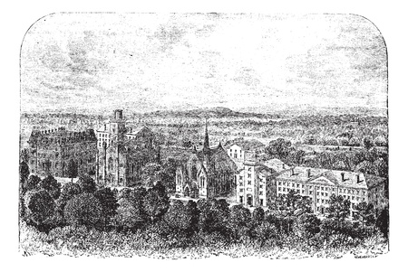 Wesleyan University in Middletown, United States, during the 1890s, vintage engraving  Old engraved illustration of Wesleyan University のイラスト素材