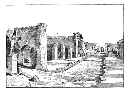 Pompei, way of the tombs,  vintage engraved illustration. Dictionary of words  and things - Larive and Fleury - 1895.のイラスト素材