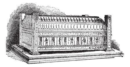 Old engraved illustration of Sarcophagus, which contains the mummy of Seracher. Dictionary of words and things - Larive and Fleury ? 1895のイラスト素材
