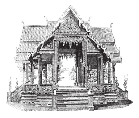 Hall of Siam, vintage engraved illustration. Dictionary of words and things - Larive and Fleury - 1895.のイラスト素材
