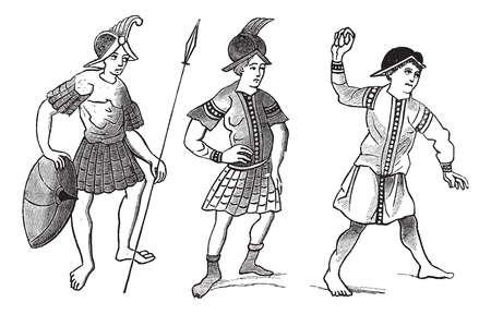 The Fact-simile of three Gallo-roman soldiers vintage engravingのイラスト素材