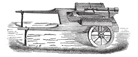 Old engraved illustration of bombing campaigning of the fifteenth century. Industrial encyclopedia E.-O. Lami ? 1875.のイラスト素材