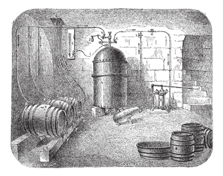 Old engraved illustration of beer pumps. Industrial encyclopedia E.-O. Lami - 1875.のイラスト素材