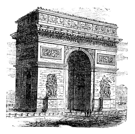Triumphal Arch or Arc de Triomphe, Paris, France. Vintage engraving. Old engraved illustration of Triumphal Arch. It is one of the most famous monuments in Paris.  のイラスト素材