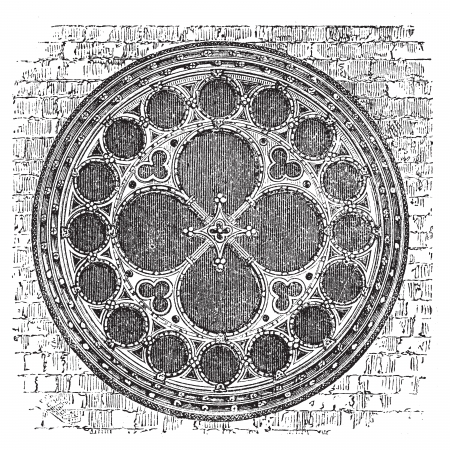 Dean's eye rose window in the North Transept of Lincoln Cathedral, England. Old engraving. Old engraved of Dean's eye rose window, in the Cathedral Church of the Blessed Virgin Mary of Lincoln.のイラスト素材
