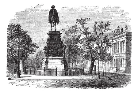 Frederick the Great also known as Fritz, king, statue, Berlin, Germany, old engraved illustration of the Frederick the Great king, statue, Berlin, Germany.のイラスト素材