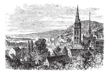 Caudebec-en-Caux or canton or commune vintage engraving. Old engraved illustration of countryside view of Caudebec-en-Caux.のイラスト素材