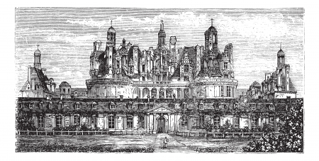 Chateau de Chambord, Loire Valley, France vintage engraving. Old engraved illustration of the Royal Chateau de Chambord, 1800s.のイラスト素材