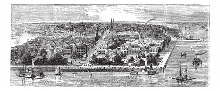 Charleston, in South Carolina, USA, during the 1890s, vintage engraving. Old engraved illustration of Charleston.のイラスト素材