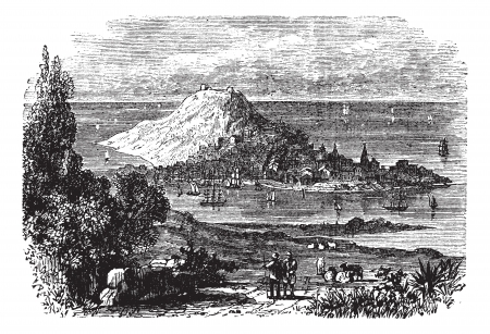 Corunna in Galicia, Spain, during the 1890s, vintage engraving. Old engraved illustration of Corunna.のイラスト素材