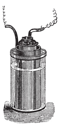 Daniell cell or gravity cell or crowfoot cell, vintage engraving. Old engraved illustration of Daniell cell, isolated on a white background.のイラスト素材