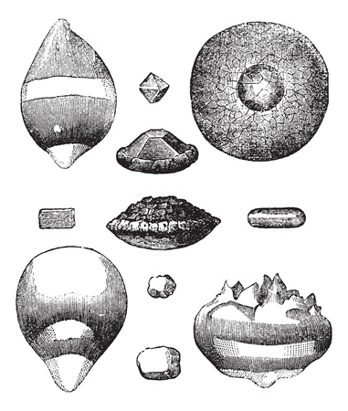 Different forms of hail vintage engraving. Old engraved illustration of different forms of hail.のイラスト素材