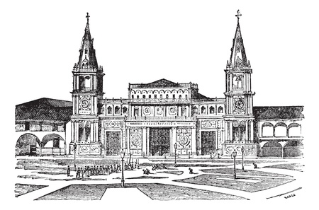 Cathedral of Guayaquil or Cathedral of Saint Peter[, Ecuador. Old engraved illustration of Cathedral of Guayaquil,1800s.のイラスト素材