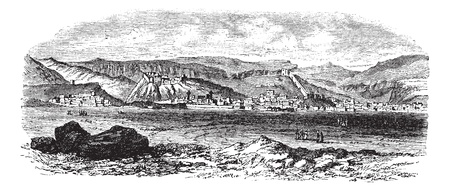 Landscape and mountains at Kars, Turkey vintage engraving. Old engraved illustration of landscape and mountains at kars, Turkey during the 18th century.のイラスト素材