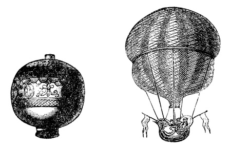 First balloon or Hot air balloon, vintage engraved illustration.  Trousset encyclopedia (1886 - 1891).のイラスト素材