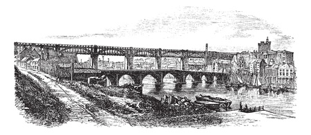 Newcastle upon Tyne in England, UK, vintage engraved illustration. Trousset encyclopedia (1886 - 1891).のイラスト素材