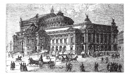 The new opera in Paris, France, late 1800s, vintage engraved illustration. Trousset encyclopedia (1886 - 1891).のイラスト素材