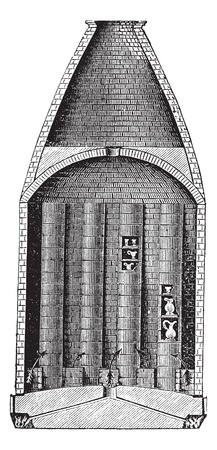Section of a pottery kiln, vintage engraving. Old engraved illustration of Section of a pottery kiln.のイラスト素材