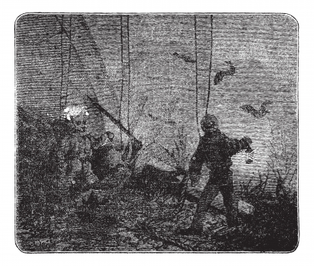 Surface supplied diving or Hooka diving, vintage engraved illustration. Trousset encyclopedia (1886 - 1891).のイラスト素材