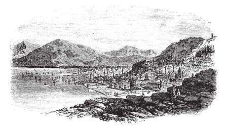 Smyrna in Turkey, during the 1890s, vintage engraving. Old engraved illustration of Smyrna with sea.のイラスト素材