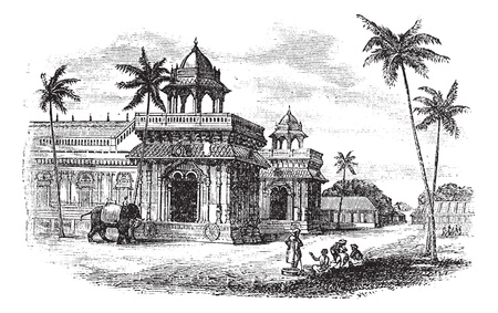 Tanjore Palace, vintage engraved illustration. Exterior of Tanjore palace. Trousset encyclopedia (1886 - 1891). のイラスト素材