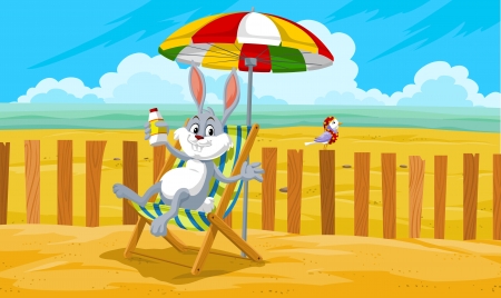 Rabbit at the Beach, Relaxing in the Sand, vector illustrationのイラスト素材