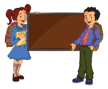 Children Standing Beside a Chalk Board, vector illustrationのイラスト素材