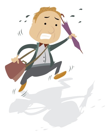 Frantic Man with a Bag and Umbrella, vector illustrationのイラスト素材