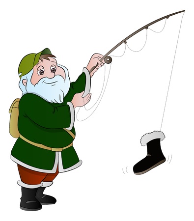 Man Fishing and Catching a Boot, vector illustrationのイラスト素材