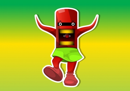 Alien Creature, Red, with Tentacles, Wearing a Green Skirt, vector illustrationのイラスト素材