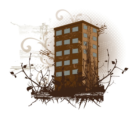 Brown building with nature and design patterns, vector illustrationのイラスト素材