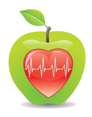 Green apple for a healthy heart, vector illustrationのイラスト素材