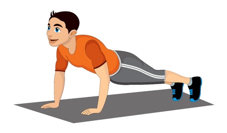 Exercising, man doing push-ups, vector illustration