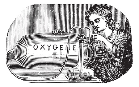 Limousin device to practice oneself inhalation of oxygen, vintage engraved illustration. Usual Medicine Dictionary - Paul Labarthe - 1885.のイラスト素材