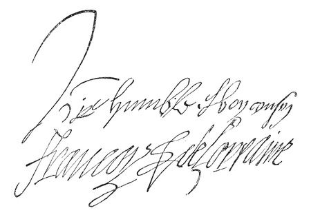 Signature of Francois de Lorraine, Duke of Guise (1519-1562), vintage engraved illustration. Dictionary of words and things - Larive and Fleury - 1895.のイラスト素材