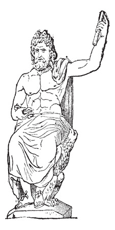 Jupiter at Vatican museum, vintage engraved illustration. Dictionary of words and things - Larive and Fleury - 1895.のイラスト素材
