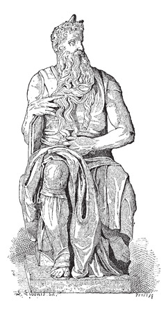Statue of Moses, by Michaelangelo, in Rome, Italy, vintage engraved illustration. Dictionary of Words and Things - Larive and Fleury - 1895のイラスト素材