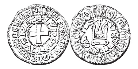 Coin Currency, during the rule of Louis IX of France, vintage engraved illustration. Dictionary of Words and Things - Larive and Fleury - 1895のイラスト素材