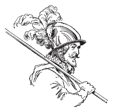 A helmet chin strap, vintage engraved illustration. Dictionary of words and things - Larive and Fleury - 1895.のイラスト素材