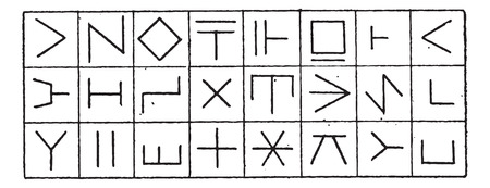 Runes, on the Walls of Coucy Castle in Aisne, France, vintage engraved illustration. Dictionary of Words and Things - Larive and Fleury - 1895のイラスト素材