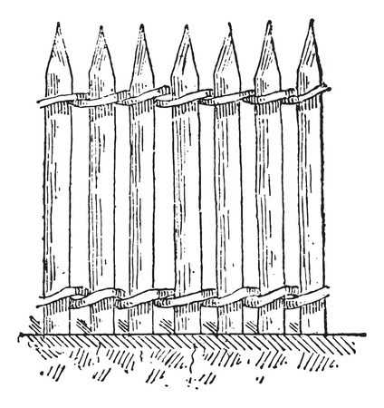 Palisade or Stakewall, vintage engraved illustration. Dictionary of words and things - Larive and Fleury - 1895.のイラスト素材