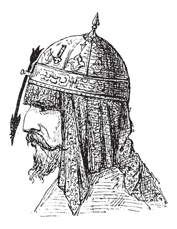 Nasal Helmet, showing Arrow-shaped Nose Protector, vintage engraved illustration. Dictionary of Words and Things - Larive and Fleury - 1895のイラスト素材